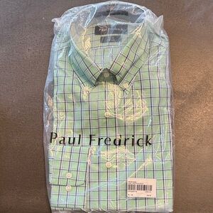 Paul Fredrick Green and Navy Checkered Shirt - NWT, 15x34 Slim Fit